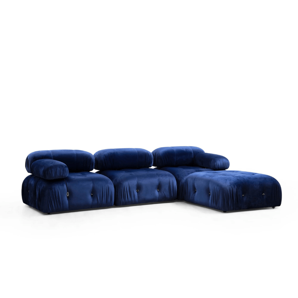 Modulaire XXL hoekbank Bubble met hocker - velvet blauw