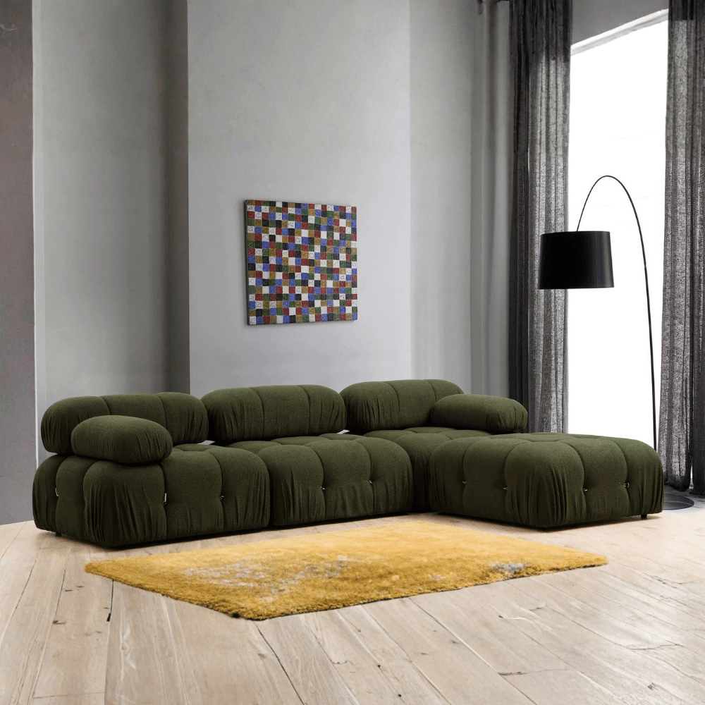 Modulaire XXL hoekbank Bubble met hocker - velvet groen