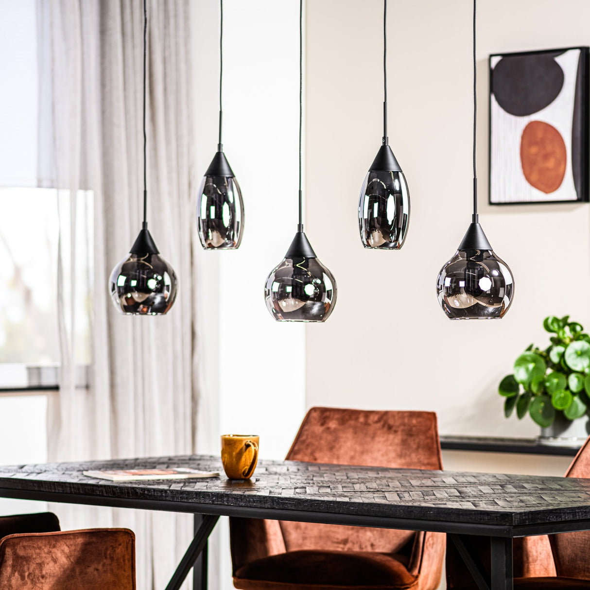 Hanglamp Kesi 5-lichts Smoke Glas