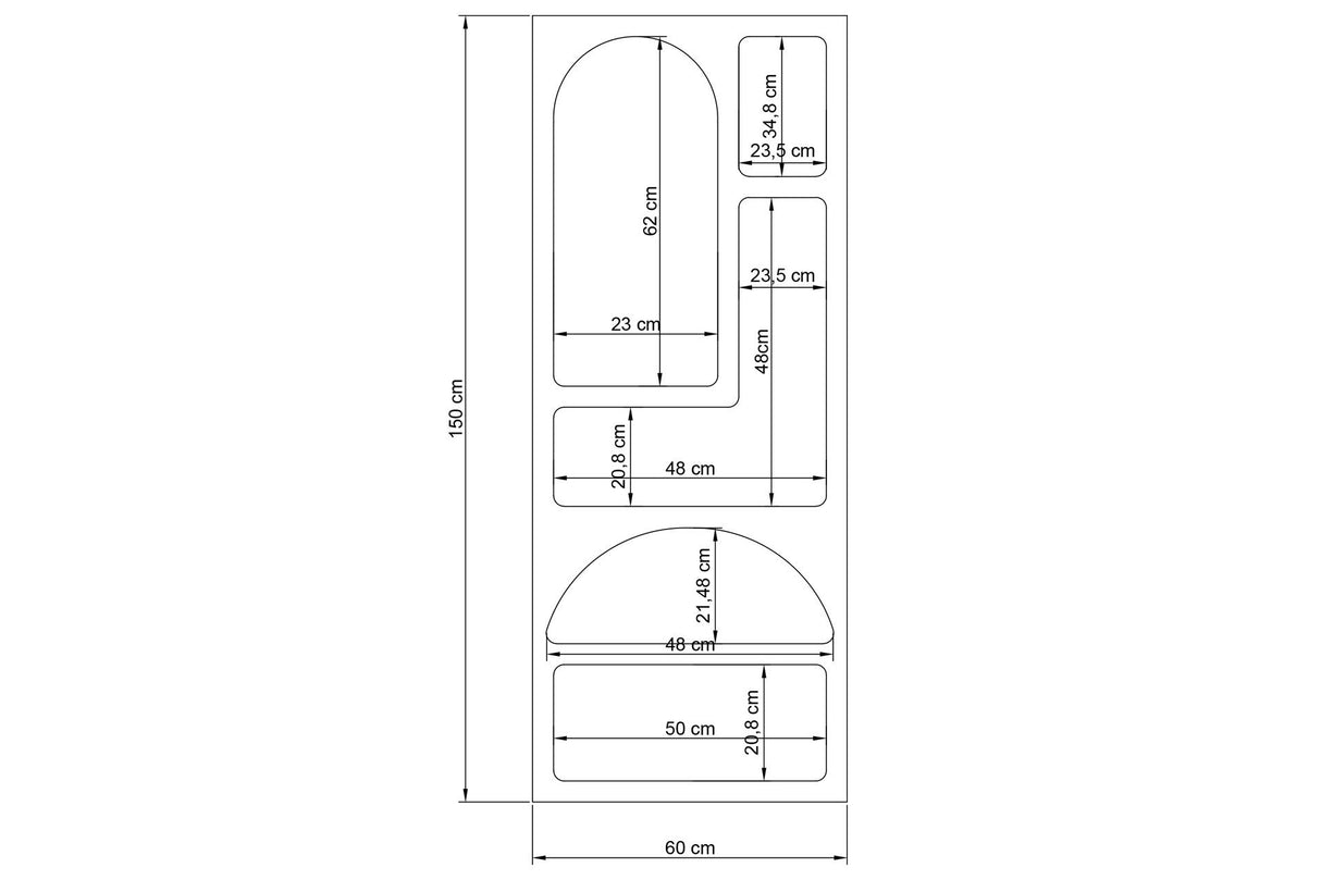 Boekenkast met organische vormen wit melamine Nolen 60x150x32 cm