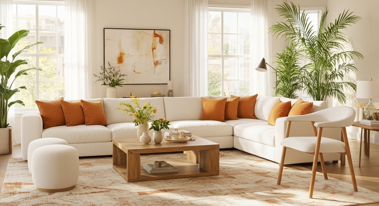 Japandi Eetkamerstoel Ivoor Bouclé Suki - Eikenlook Frame - Met Armleuning