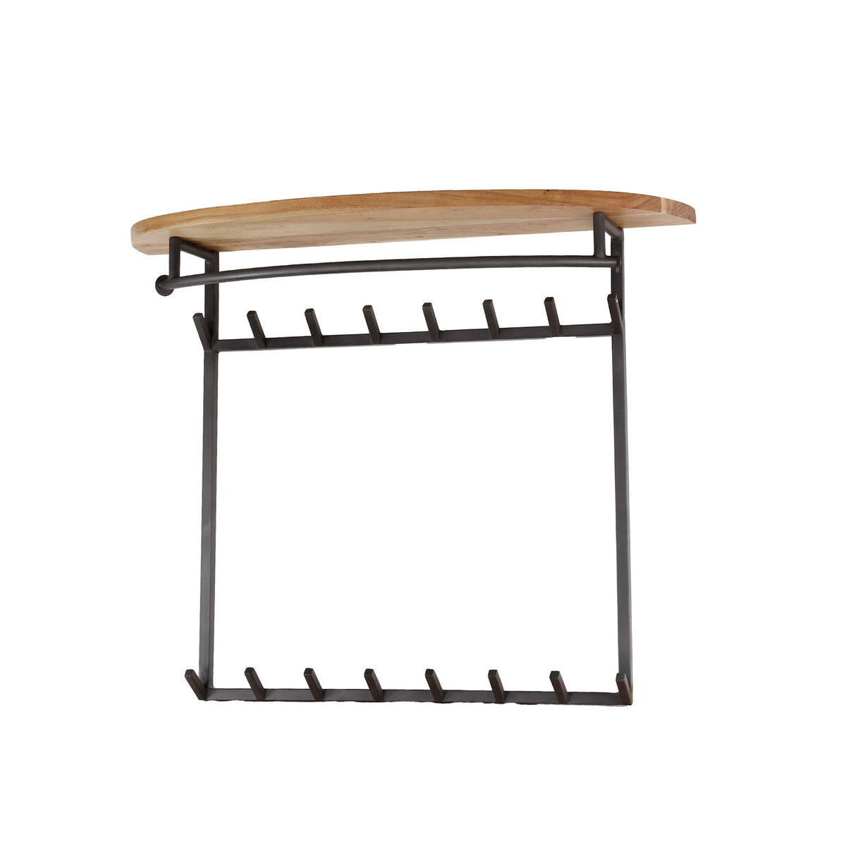 Wandkapstok 16-Haaks River Acaciahout - Met Hoedenplank