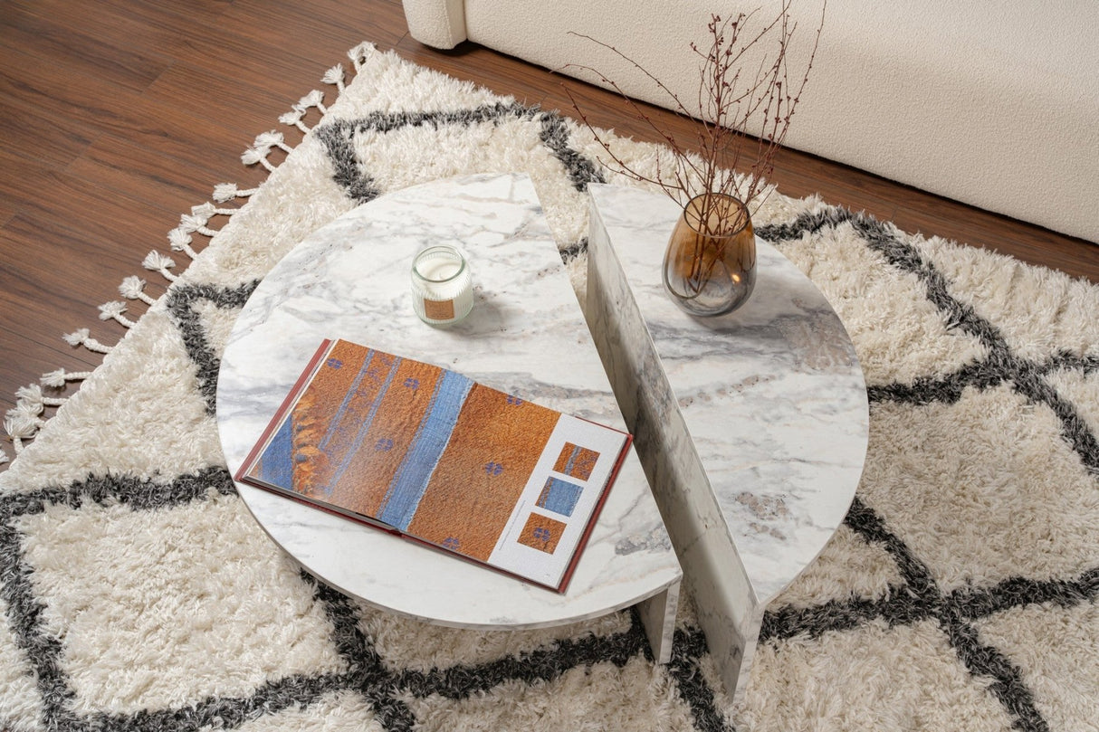 Ronde Salontafel Marmer Getrapt Melamine 90 cm Orin