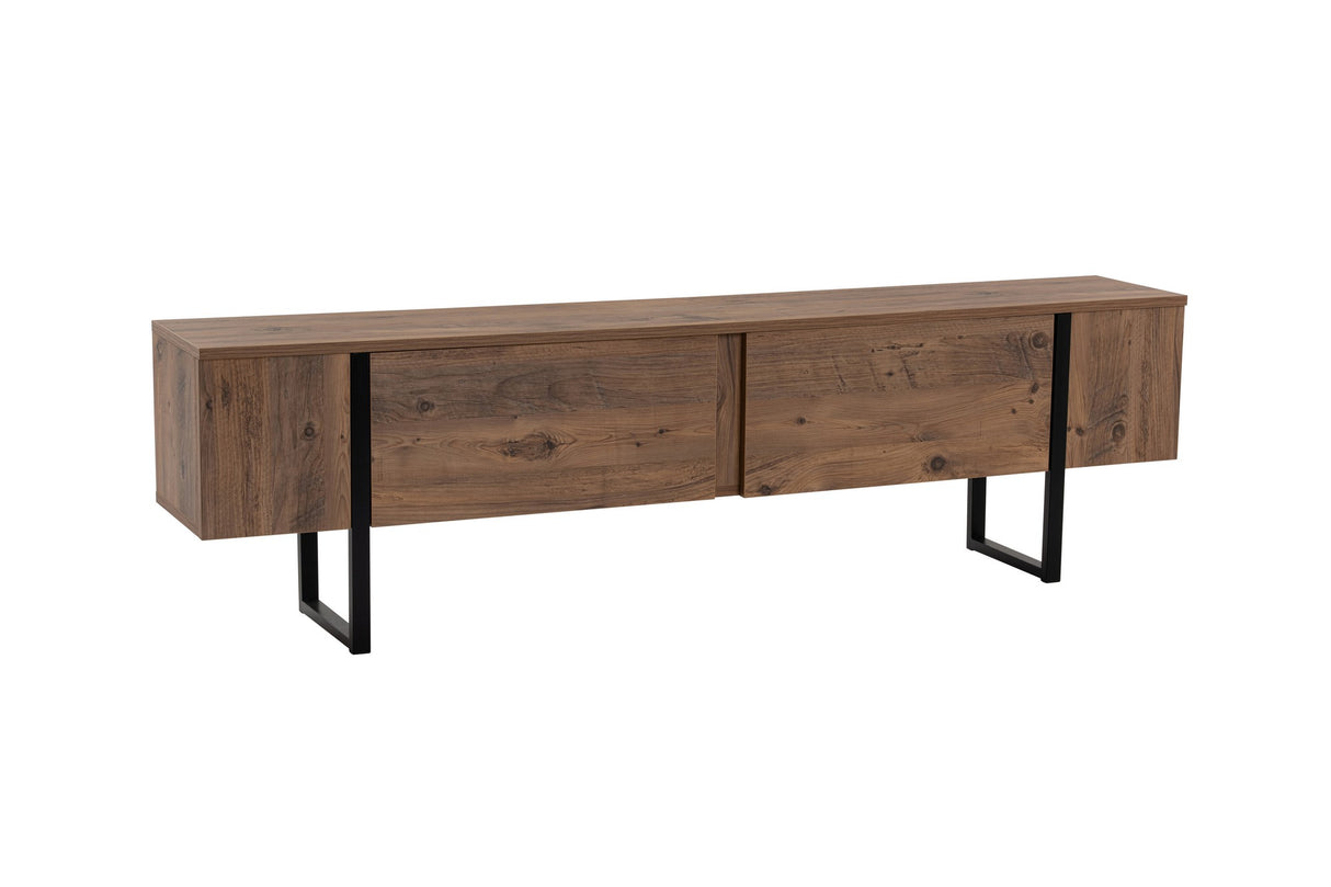 TV Meubels - TV Meubel Naturel Melamine Zwart Frame 180x50x29,5 cm - Blitz - Dimehouse
