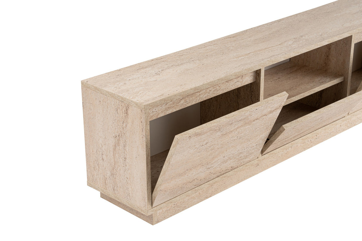 TV Meubel Travertin Melamine - drie kastjes - 160x42x29,5 cm - Flare