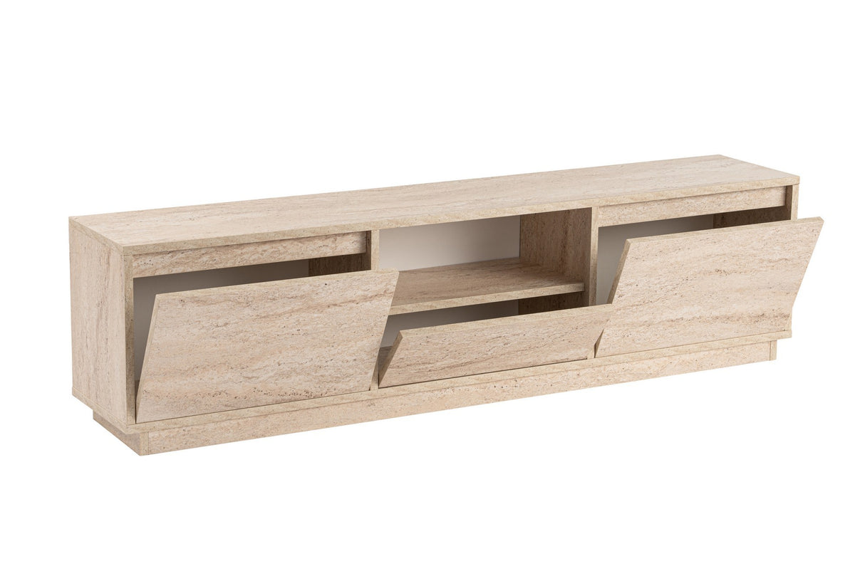 TV Meubel Travertin Melamine - drie kastjes - 160x42x29,5 cm - Flare