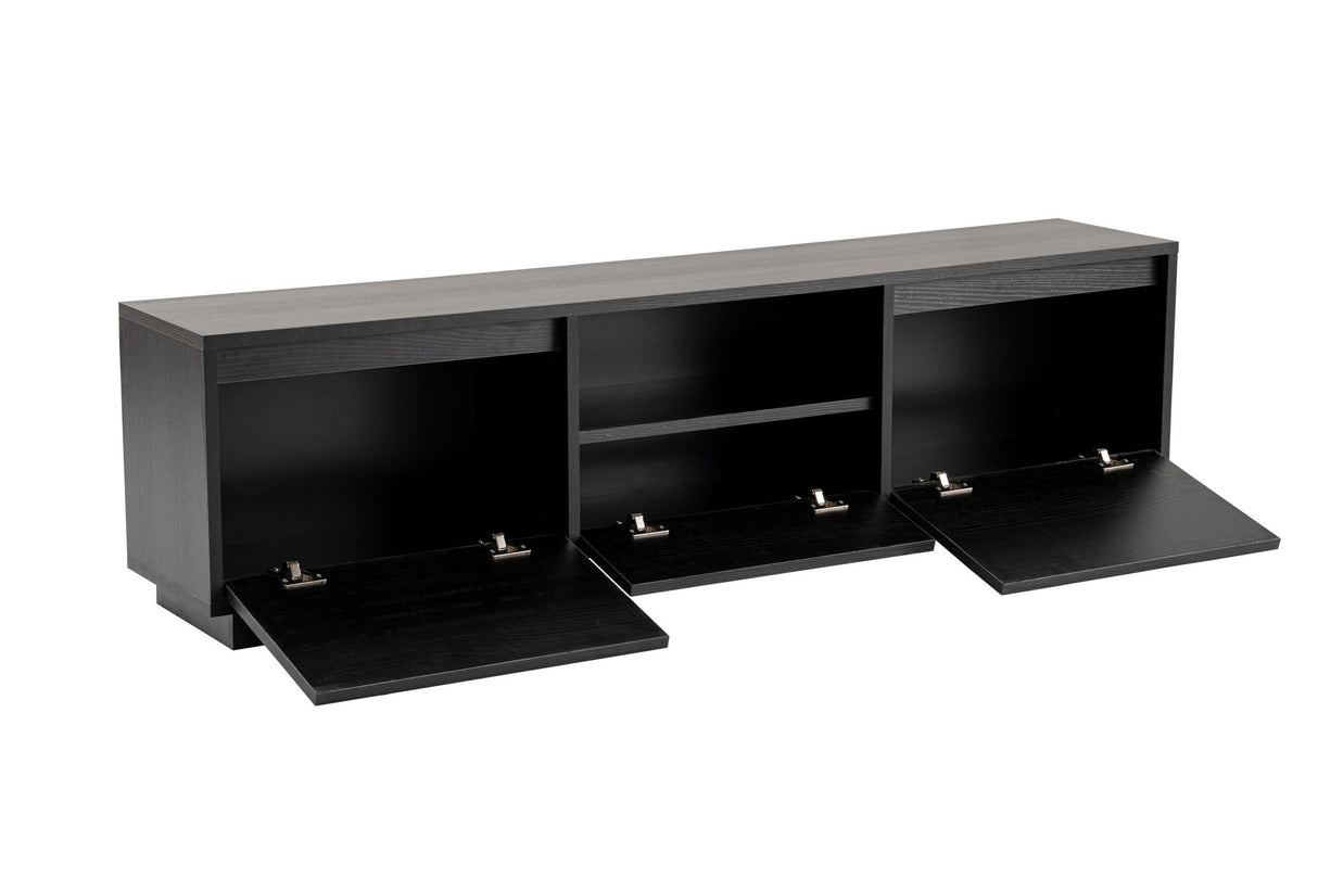 TV Meubels - TV Meubel Zwart Melamine - drie kastjes - 160x42x29,5 cm - Flare - Dimehouse