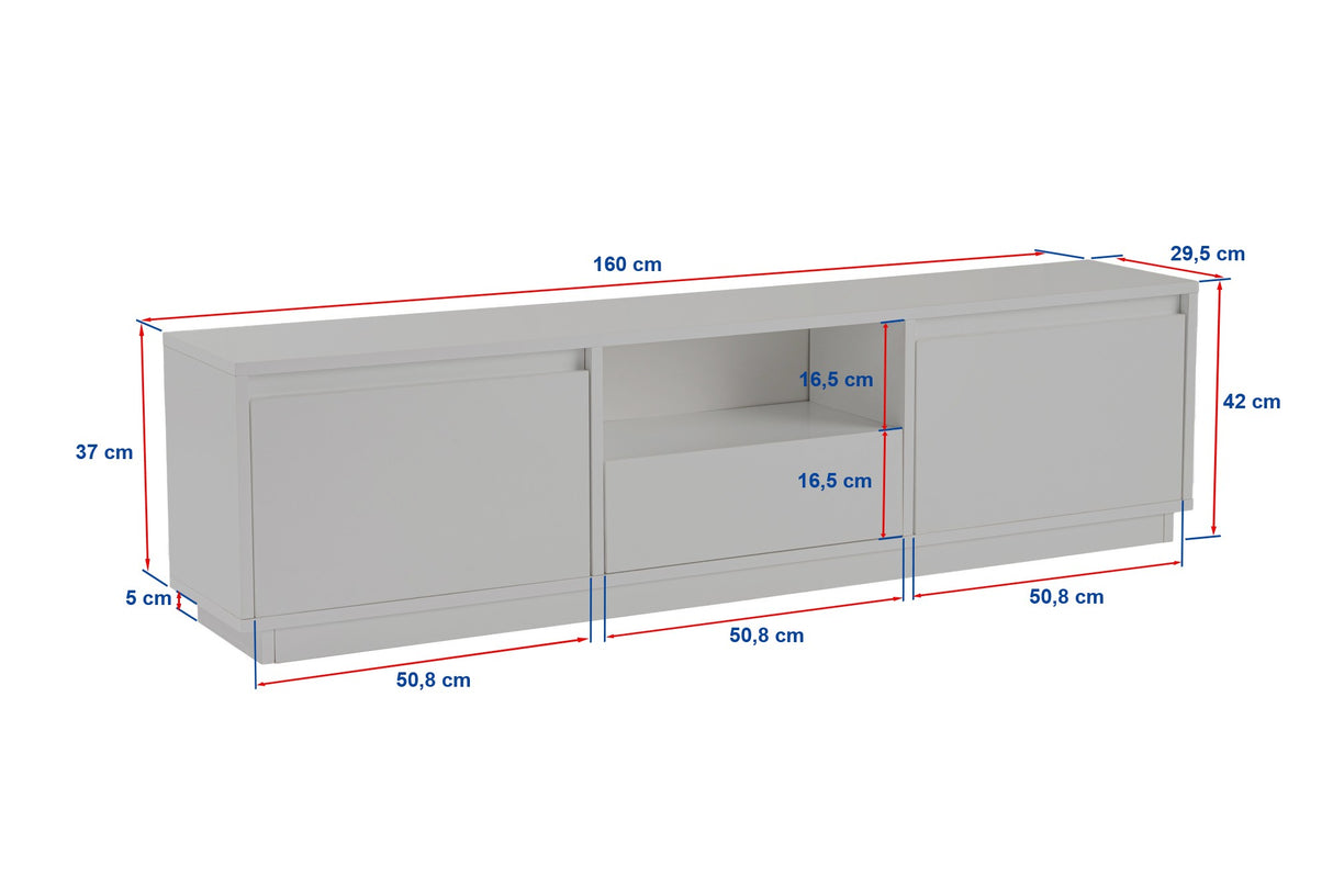 TV Meubels - TV Meubel Grijs Melamine - drie kastjes - 160x42x29,5 cm - Flare - Dimehouse
