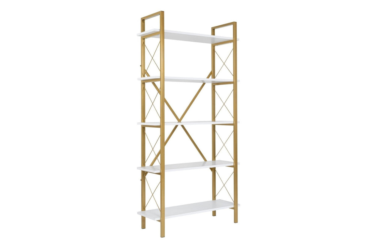 Boekenkasten - Moderne boekenkast wit melamine Ely - Gouden Frame - 180x90 cm - Dimehouse
