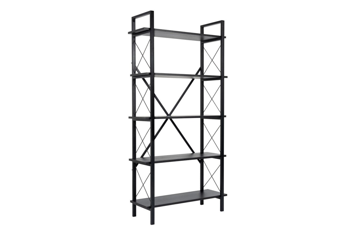 Industriële Boekenkast Ely Zwart Hout - Zwart Frame - 180x90 cm