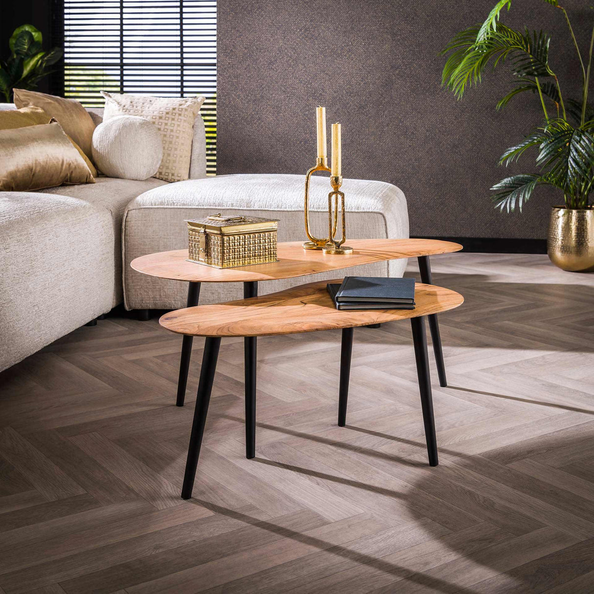 Organische Niervorm Salontafel Elvie Set van 2 Acaciahout