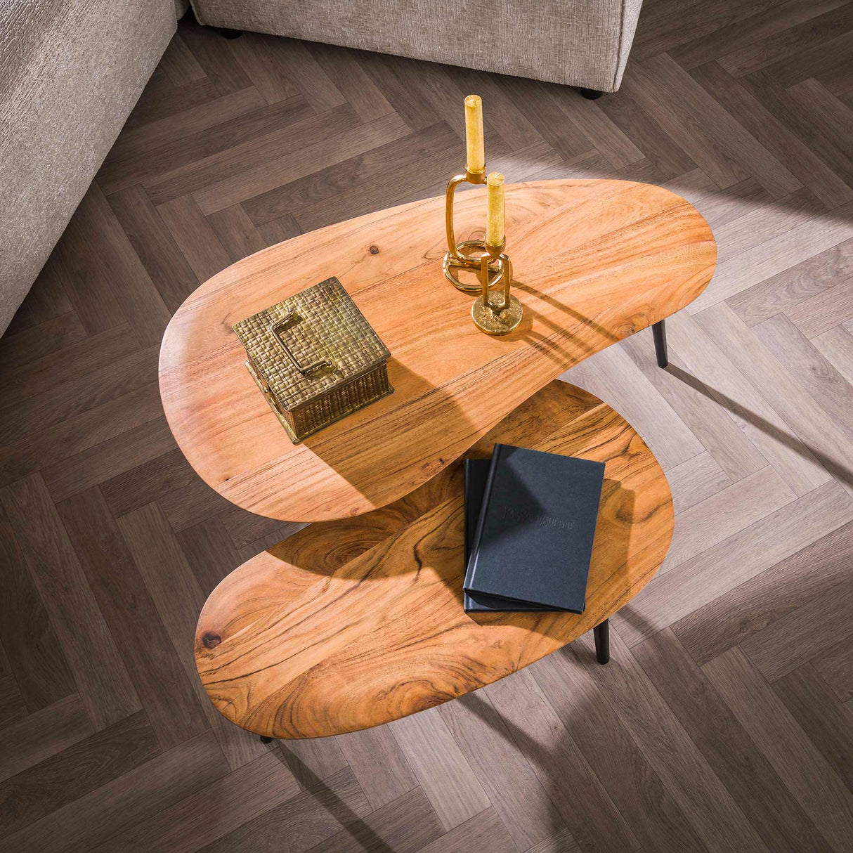 Organische Niervorm Salontafel Elvie Set van 2 Acaciahout