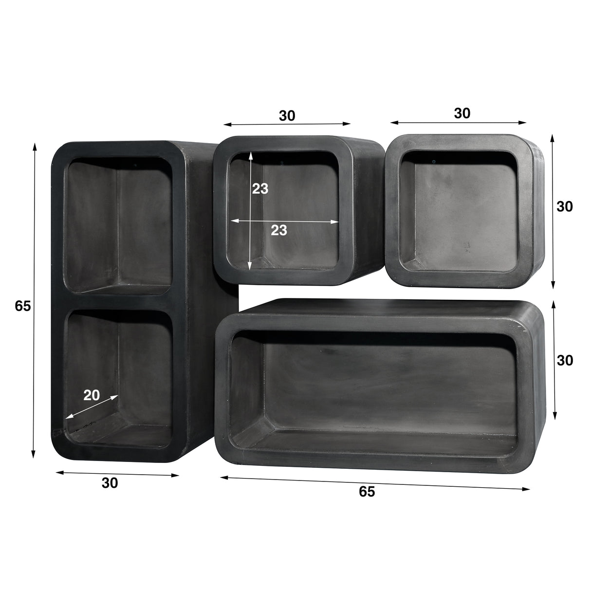 Set van 4 wandplanken Kai acaciahout donkergrijs