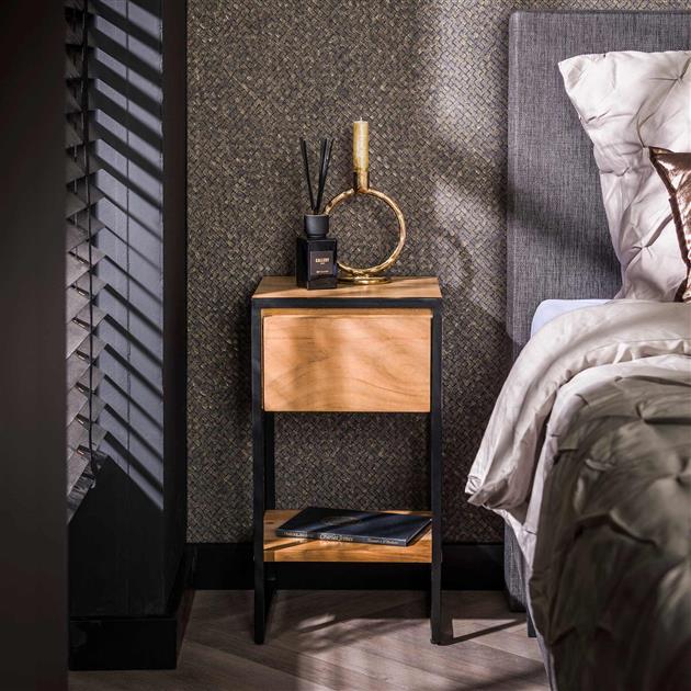 XS Nachtkastje Milo Acaciahout Metaal 1 Lade