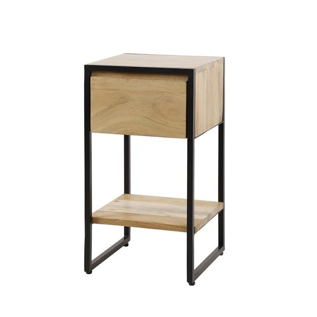 XS Nachtkastje Milo Acaciahout Metaal 1 Lade