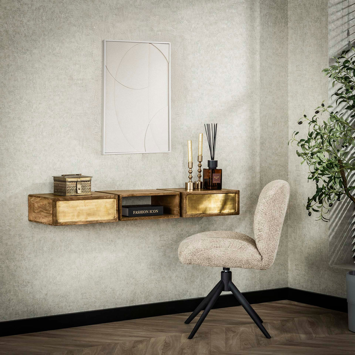 Mira Hangende Kaptafel Mango Zand Brass 123 cm