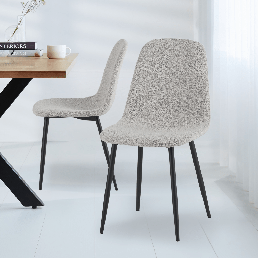 Set van 4 Scandinavische Eetkamerstoelen Naturel Melange Bouclé Stof Swift - Zonder Armleuningen