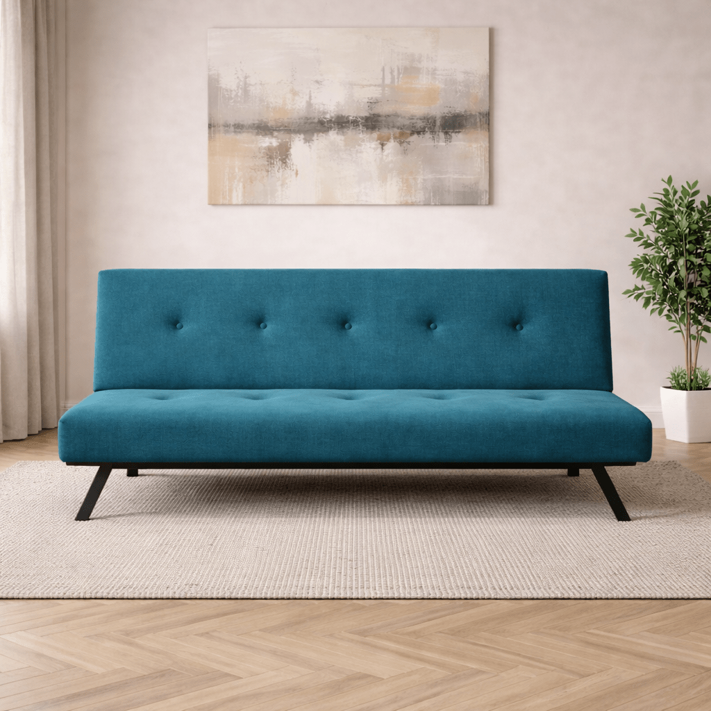 Slaapbanken - Slaapbank Petrol blauw Stof 3 - Zits - 180 cm - Zonder armleuningen - Zoly - Dimehouse