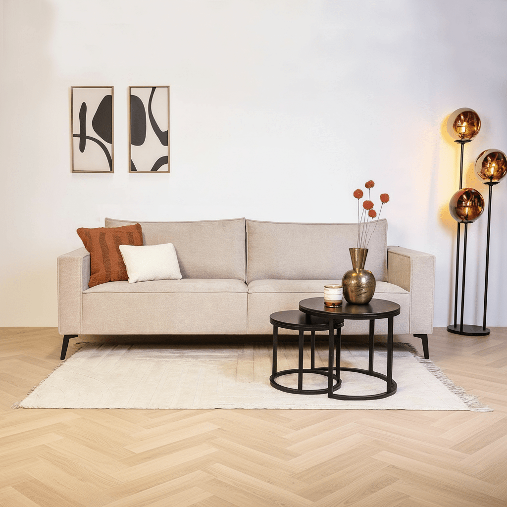 3-zits Bank Grijs Chenille met losse dikke rugkussens Yara