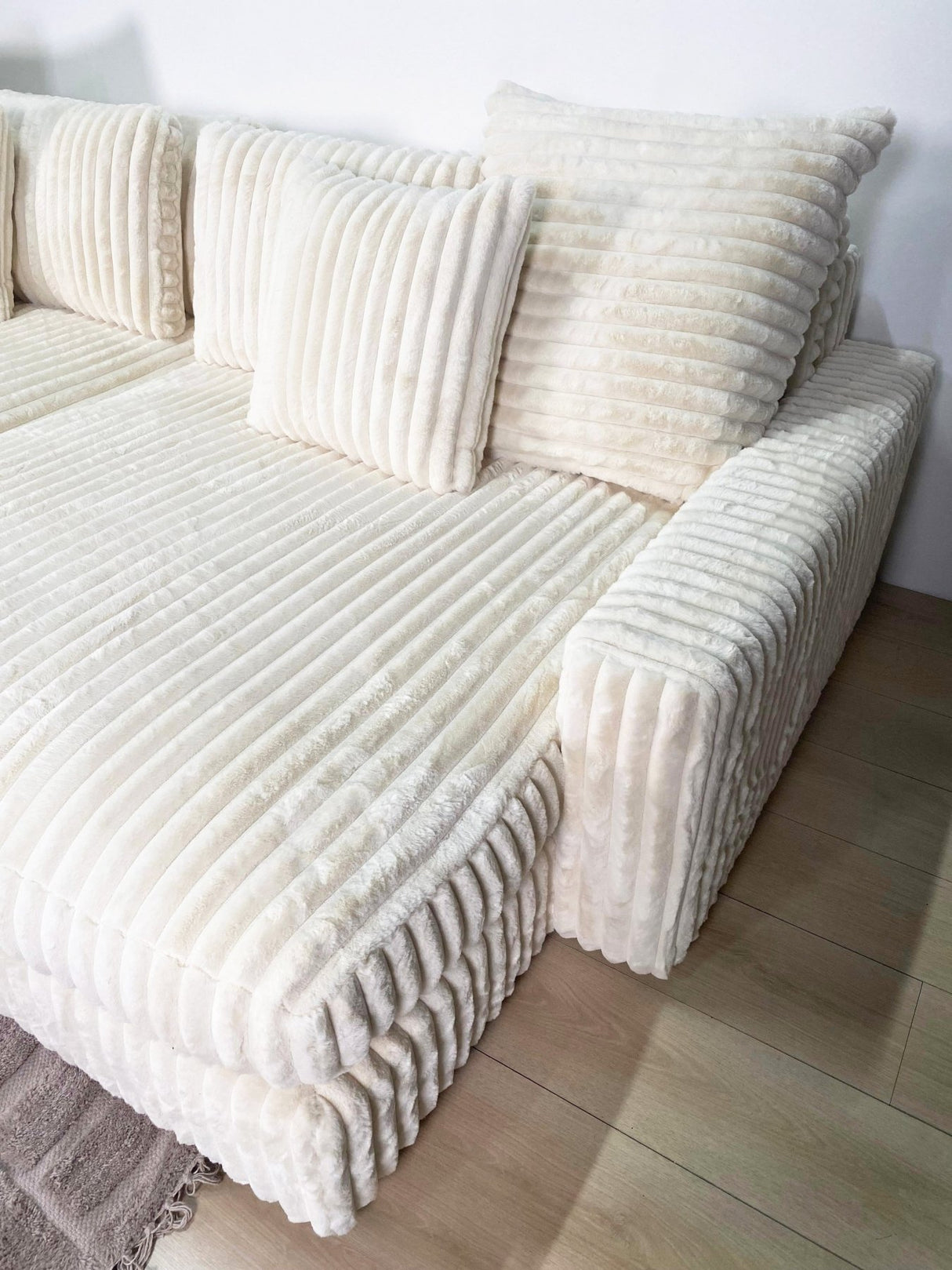 3-zits loungebank Nia ribstof beige