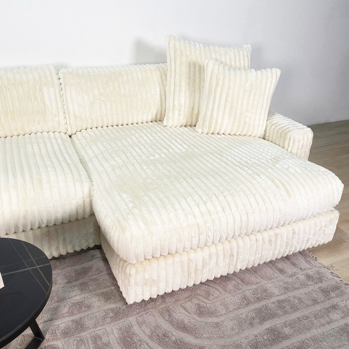 3-zits loungebank Nia ribstof beige