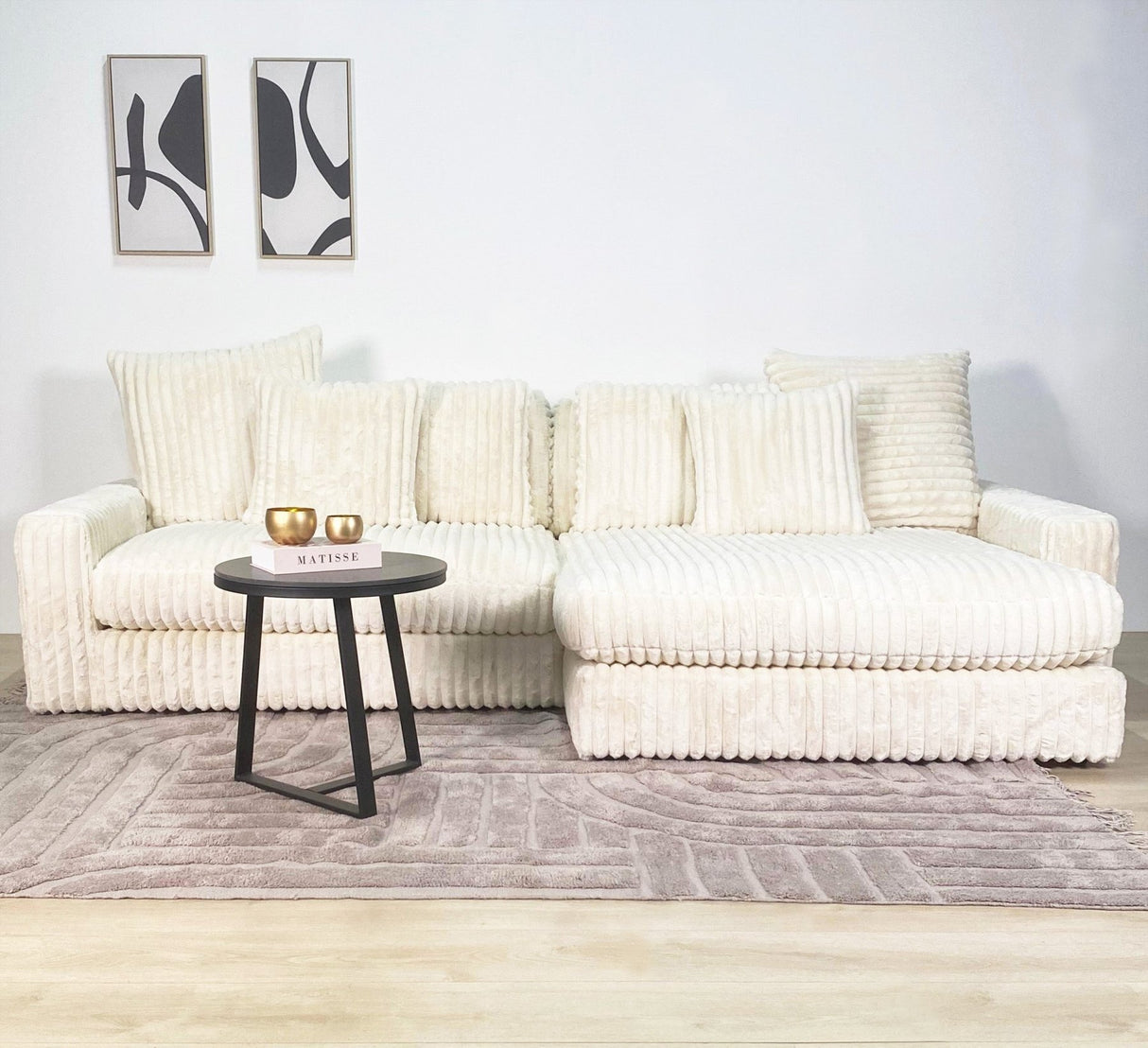 3-zits loungebank Nia ribstof beige