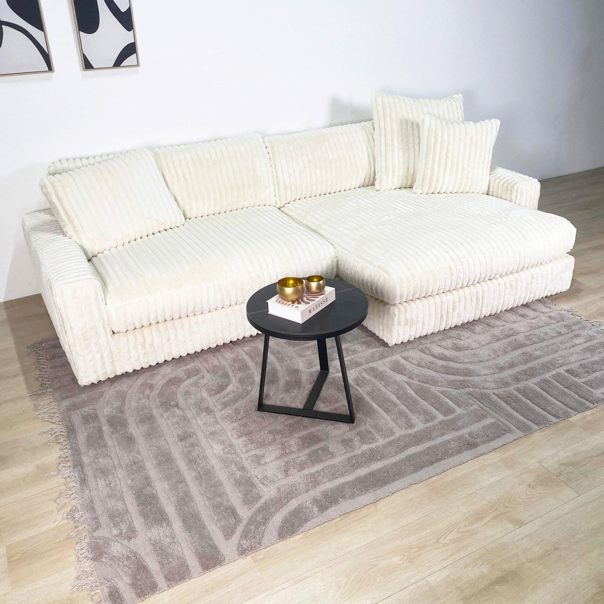 3-zits loungebank Nia ribstof beige