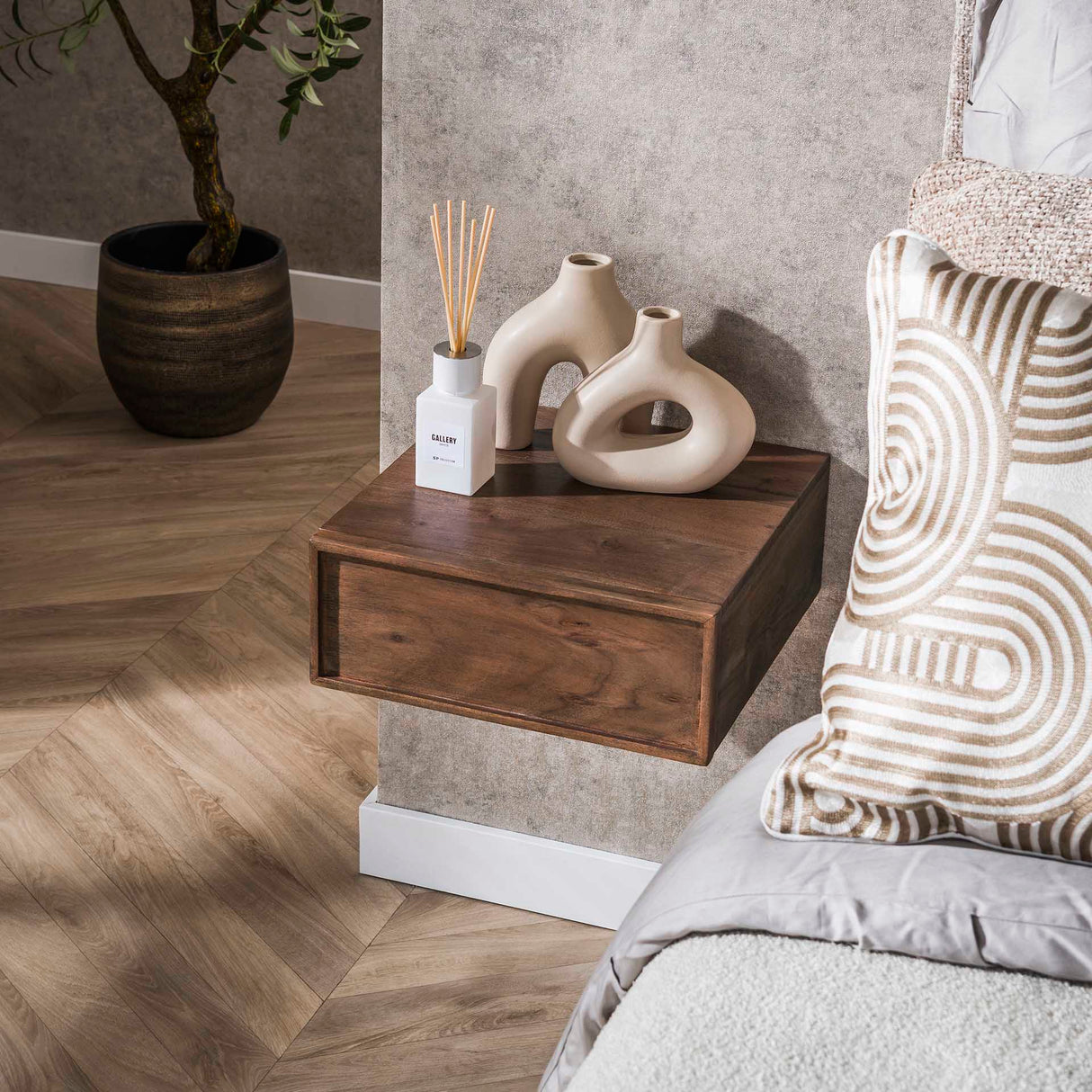 Zwevend Nachtkastje Lio Acacia Drift Brown