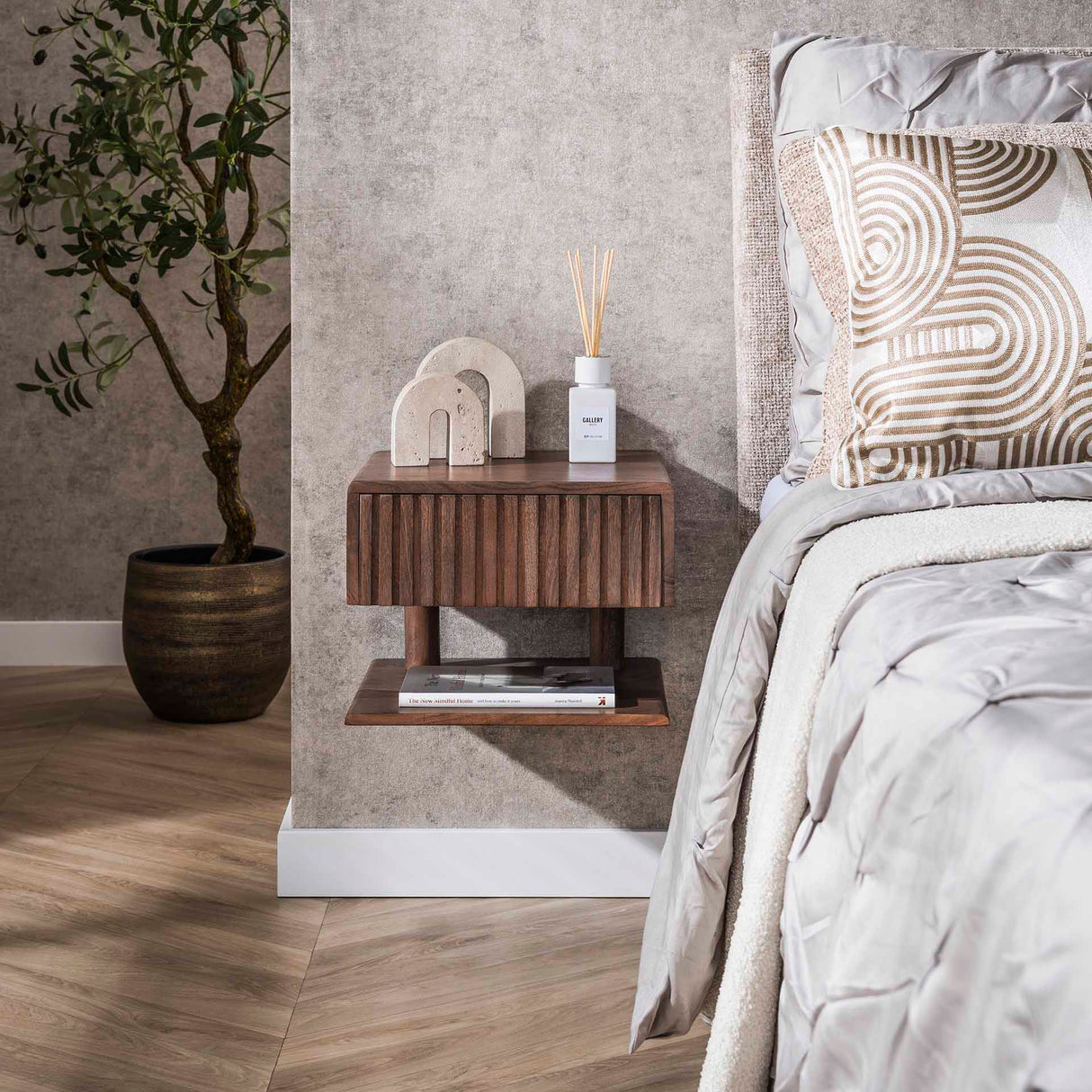 Zwevend Nachtkastje Dex Acaciahout Drift Brown 1 Lade Open Plank