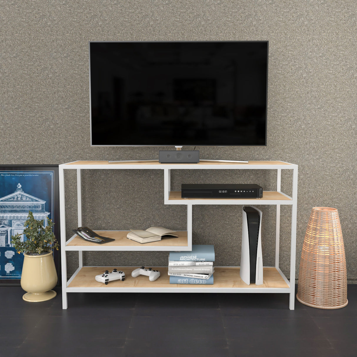 TV Meubel Robbins White Wit Eik Melamine 120x75x39 cm