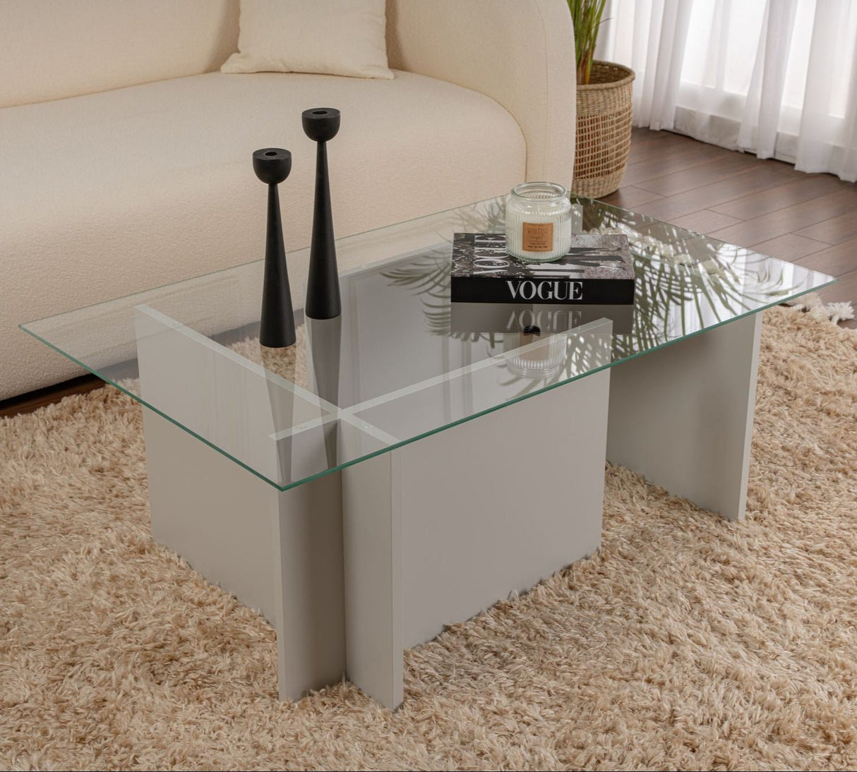 Rechthoekige Moderne Salontafel Vetroni Grijs - Glas - 105x65 cm