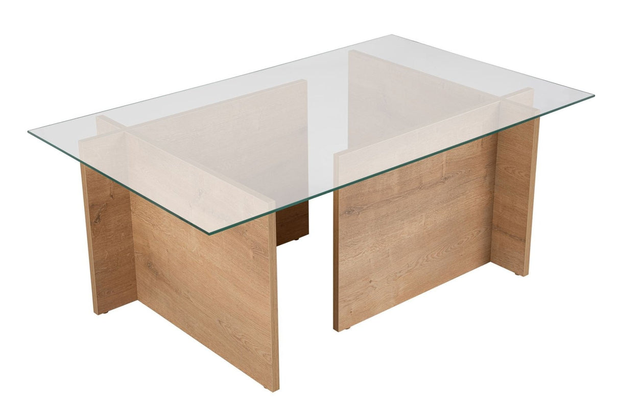 Rechthoekige Moderne Salontafel Honey Eikenhout Look - Glas - 105x65 cm