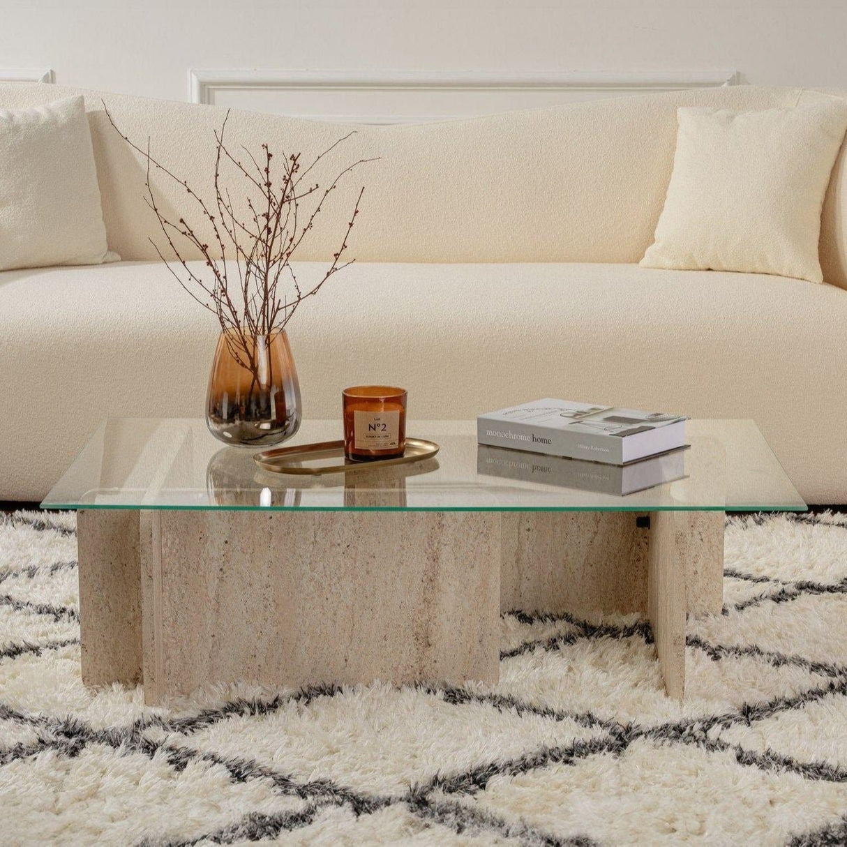 Salontafel Glas Marmerlook Opal 105x65 cm