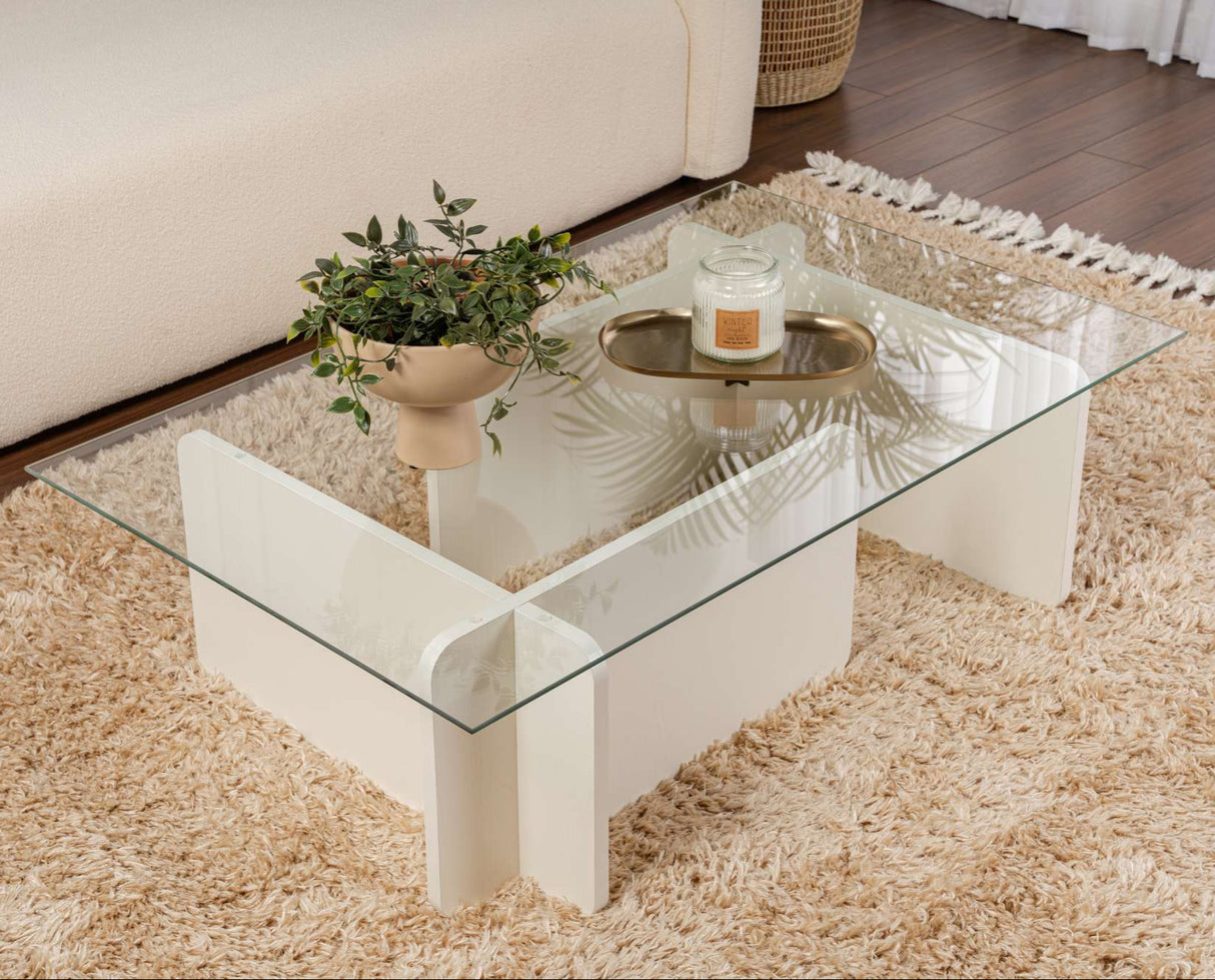 Salontafel Wit Melamine Glas Opal 105x65x30 cm