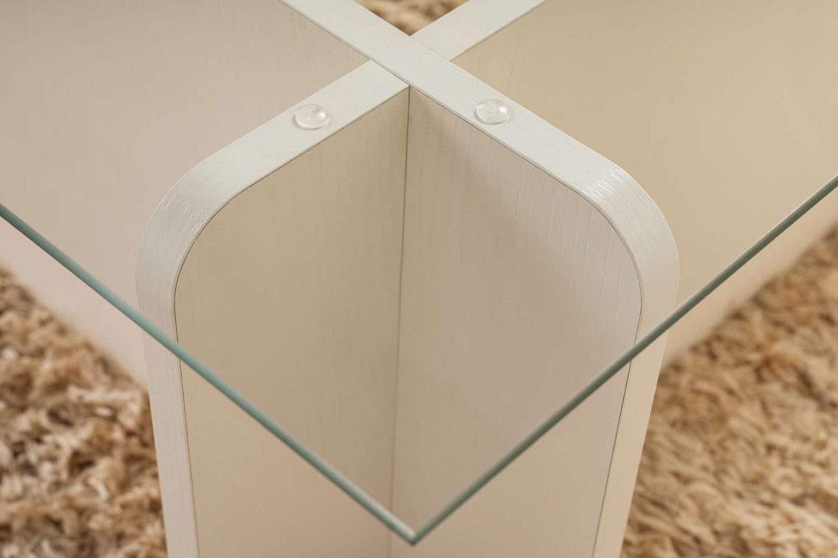 Salontafels - Salontafel Wit Melamine Glas Opal 105x65x30 cm - Dimehouse