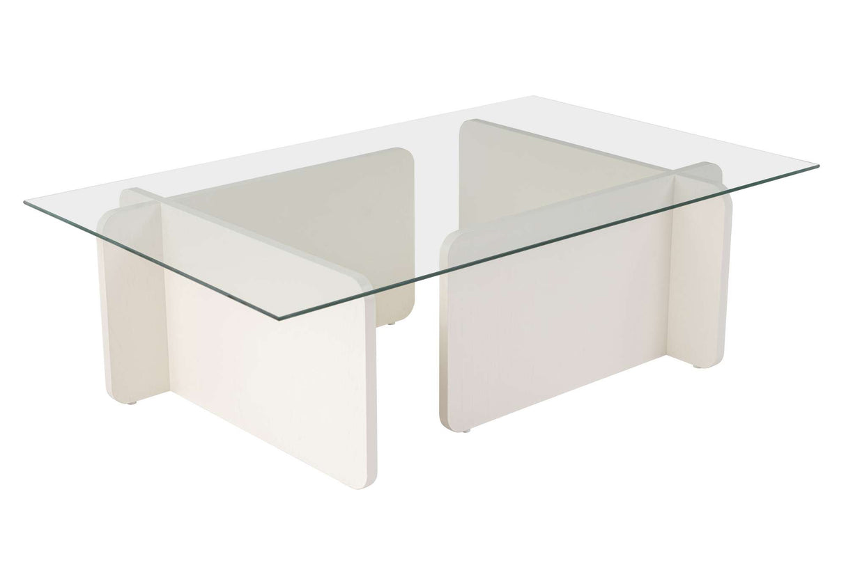 Salontafels - Salontafel Wit Melamine Glas Opal 105x65x30 cm - Dimehouse