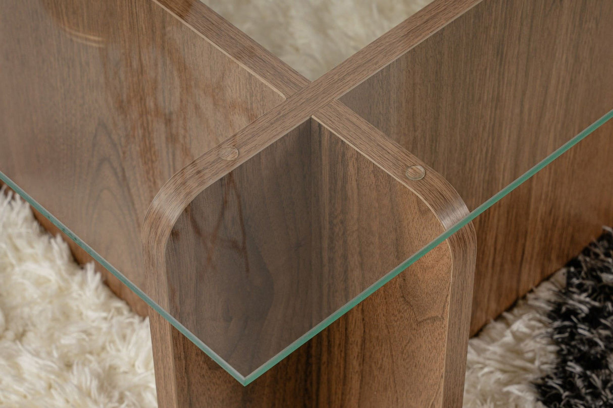 Salontafels - Salontafel Naturel Walnoot Glas Opal 105x65x30 cm - Dimehouse