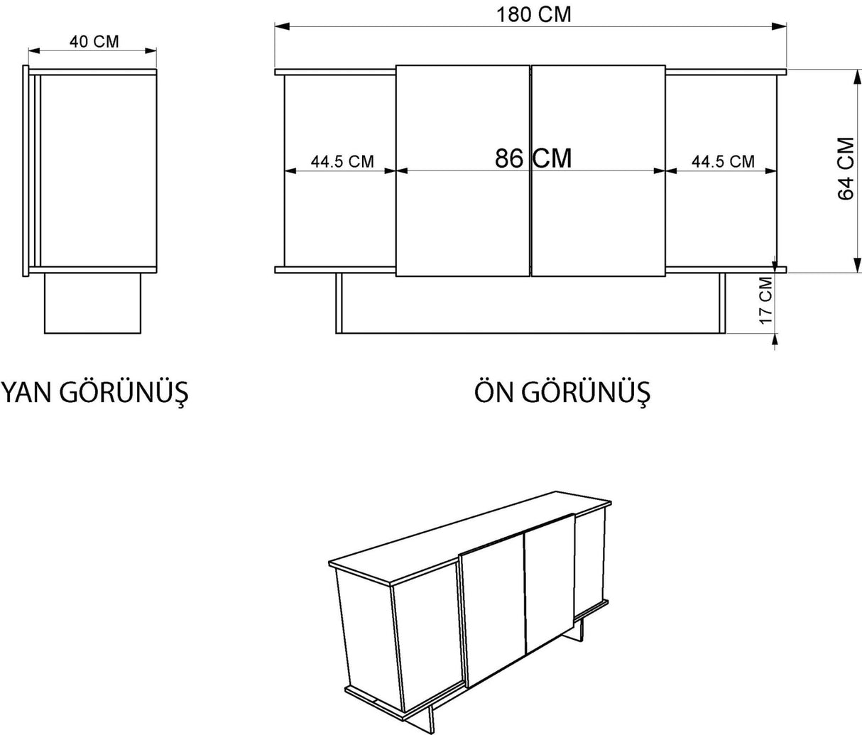 Diana dressoir met open vakken 180 cm Antraciet, walnoot Melamine gecoat hout