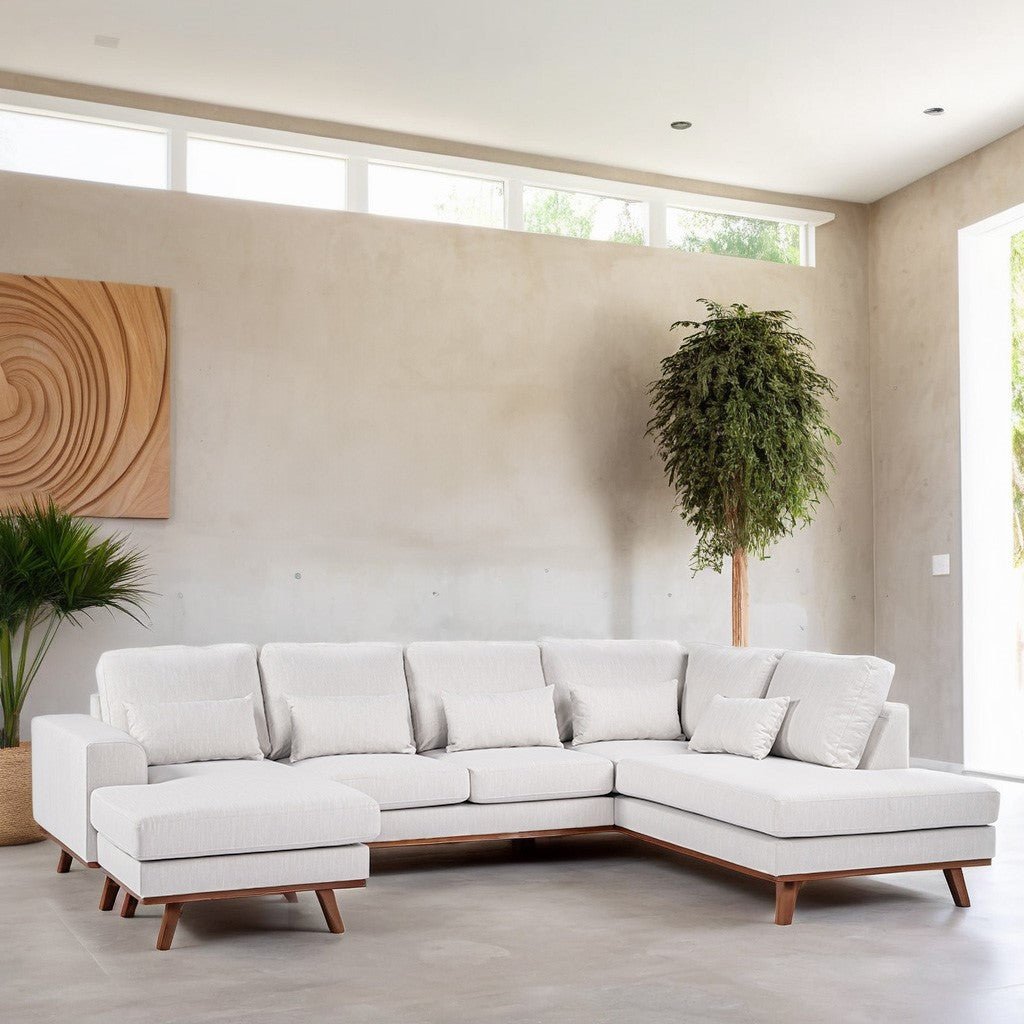 U-bank beige linnen stof met eiken poten Alva