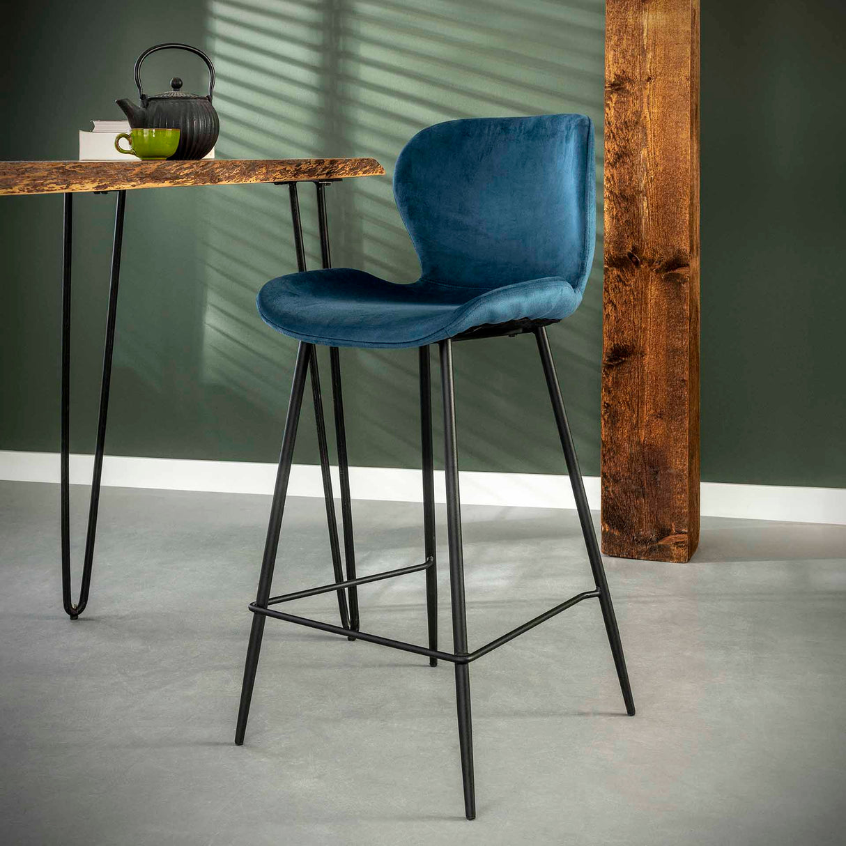 Set van 4 barkrukken Argo Velours Blauw