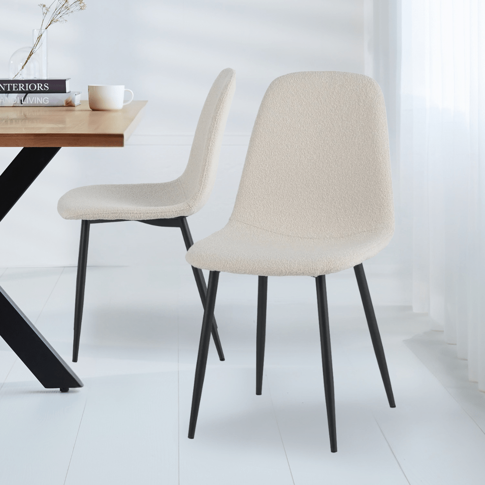 Set van 4 Scandinavische Eetkamerstoelen Crème Bouclé Stof Swift - Zonder Armleuningen