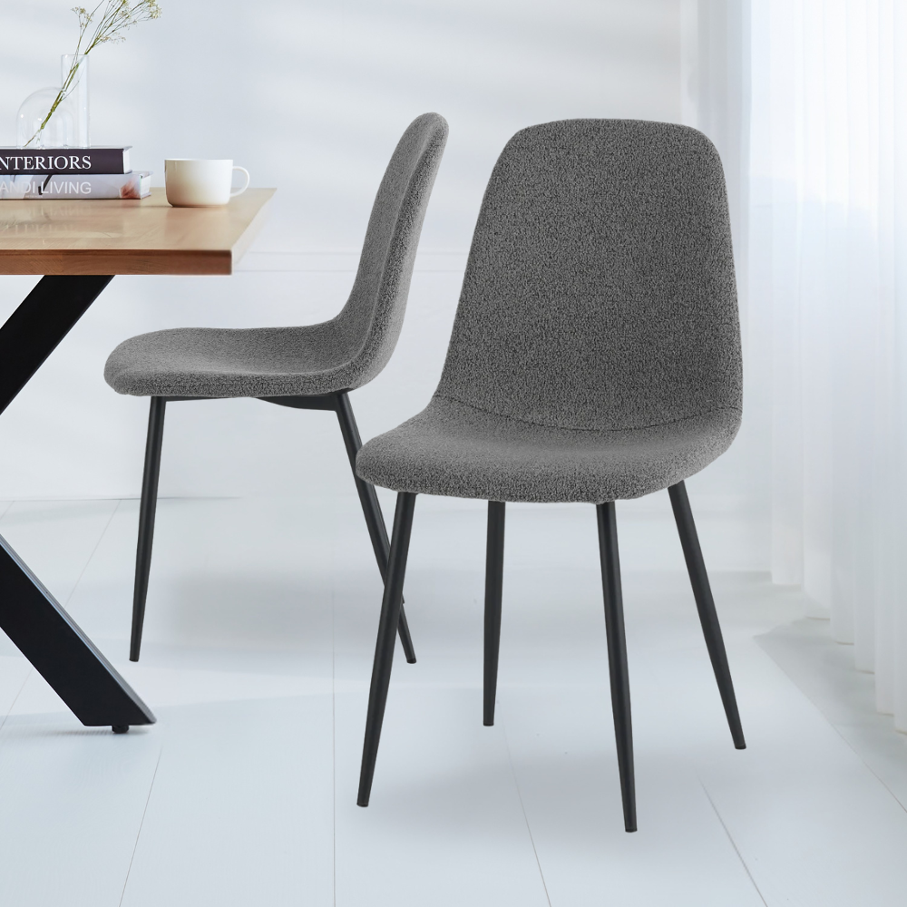 Set van 4 Scandinavische Eetkamerstoelen Grijs Bouclé Stof Swift - Zonder Armleuningen