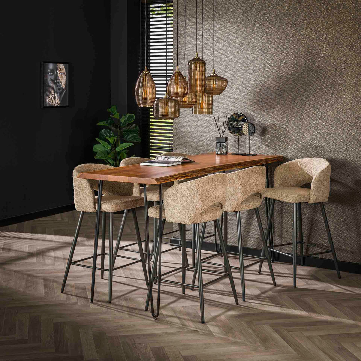 Moderne Barkruk Zand Alba Bouclé Stof