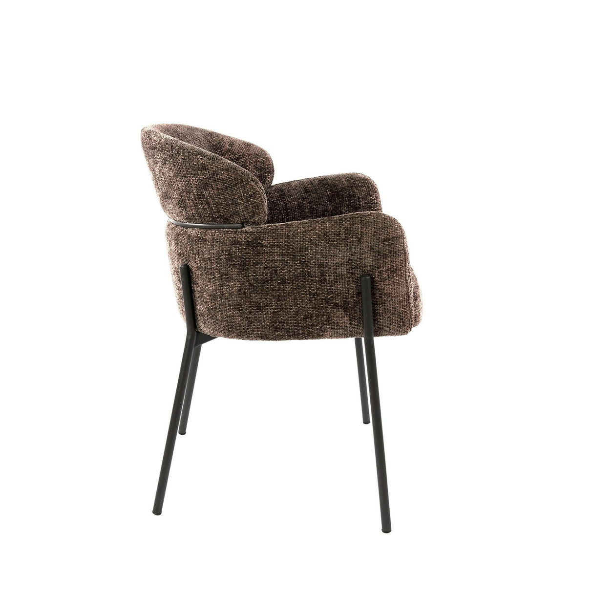 Eetkamerstoelen - Eetkamerstoel Chenille Bruin met ronde rug en arm - Lola - Dimehouse