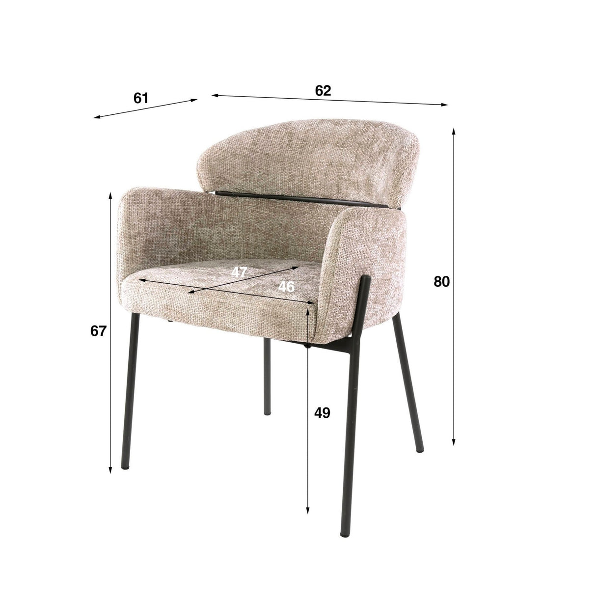 Eetkamerstoel Lola Bouclé stof Zandkleur met ronde rug en arm