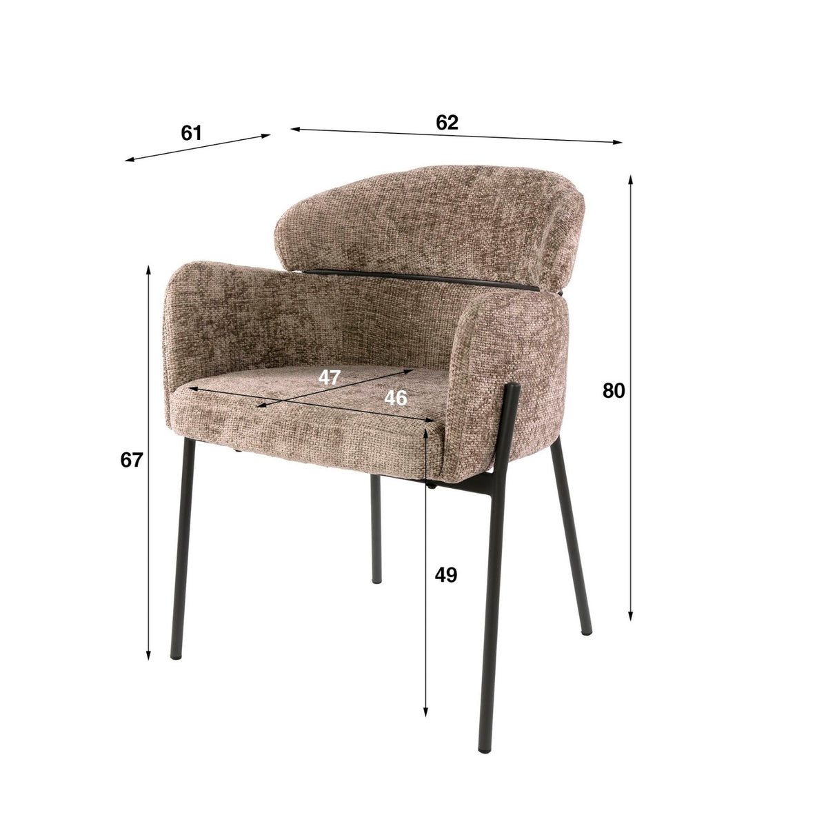 Eetkamerstoelen - Eetkamerstoel Chenille Taupe met ronde rug en arm - Lola - Dimehouse