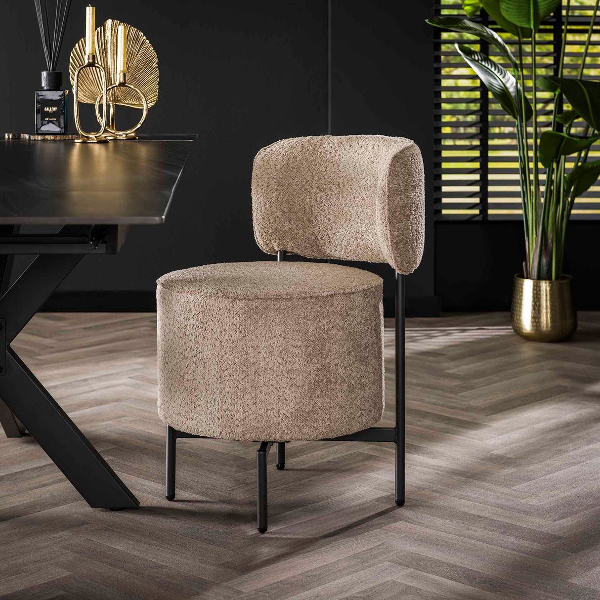 Eetkamerstoel Dante Bouclé Zand Draaibaar - Zonder Armleuningen