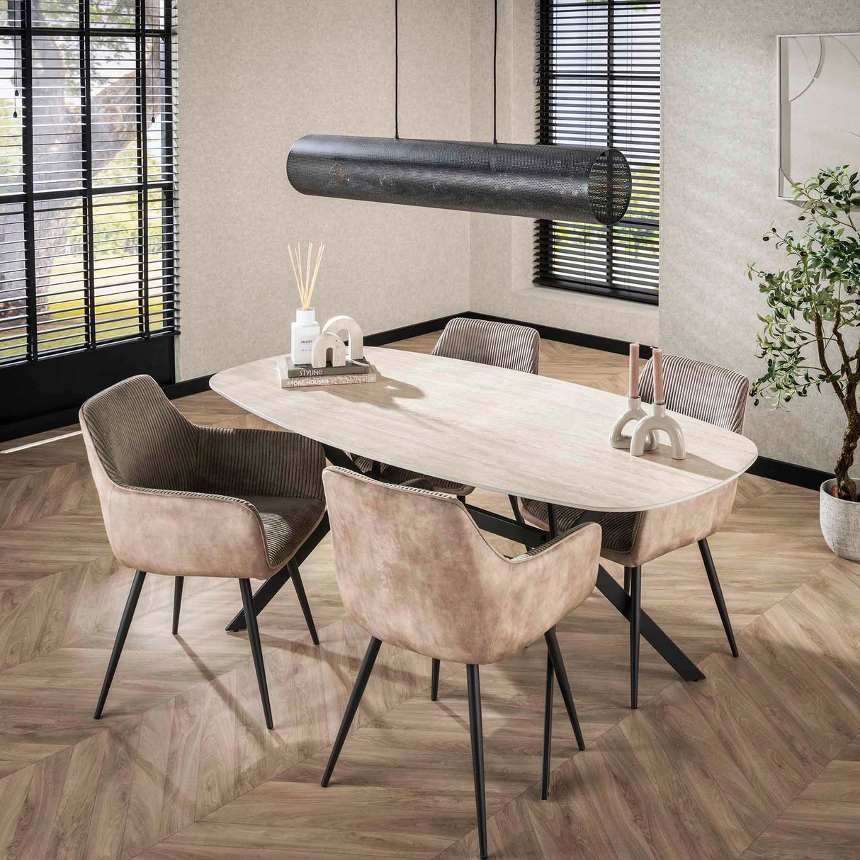 Eettafel Vesta Deens Ovaal Keramiek Travertinlook 180 cm