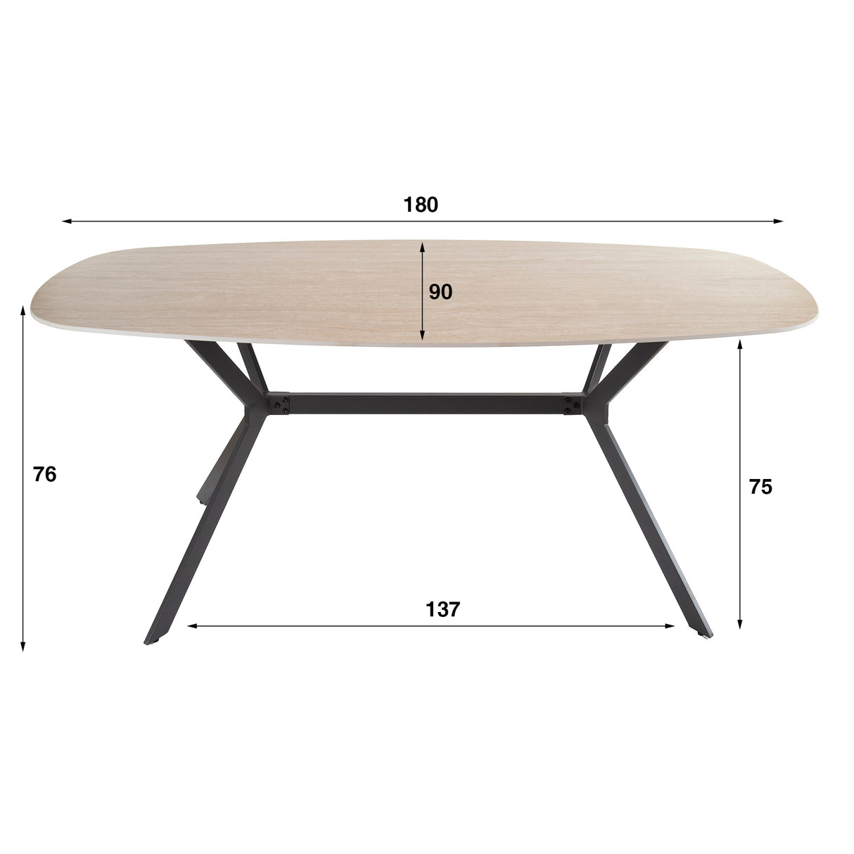 Eettafel Vesta Deens Ovaal Keramiek Travertinlook 180 cm