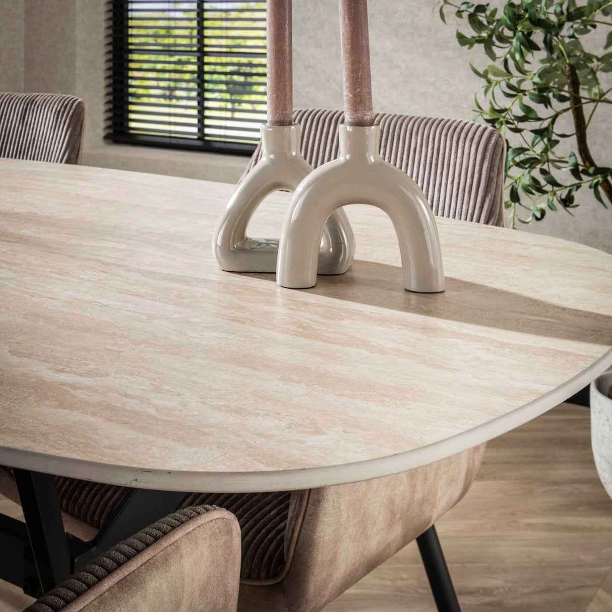 Eettafel Vesta Deens Ovaal Keramiek Travertinlook 180 cm